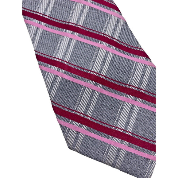 Express Tie Silk Blend Gray Red Pink Stripe Plaid Check Textured Necktie Mens - Picture 1 of 8